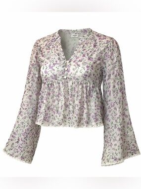 Lovely Lies Sheer Lace Babydoll Top Womens SZ M Whimsy Dainty Floral Garden Boho